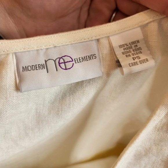 100% Linen Maxi Dress Modern Element Cream Yellow Blue Colorblock Small Petite. - Picture 4 of 16